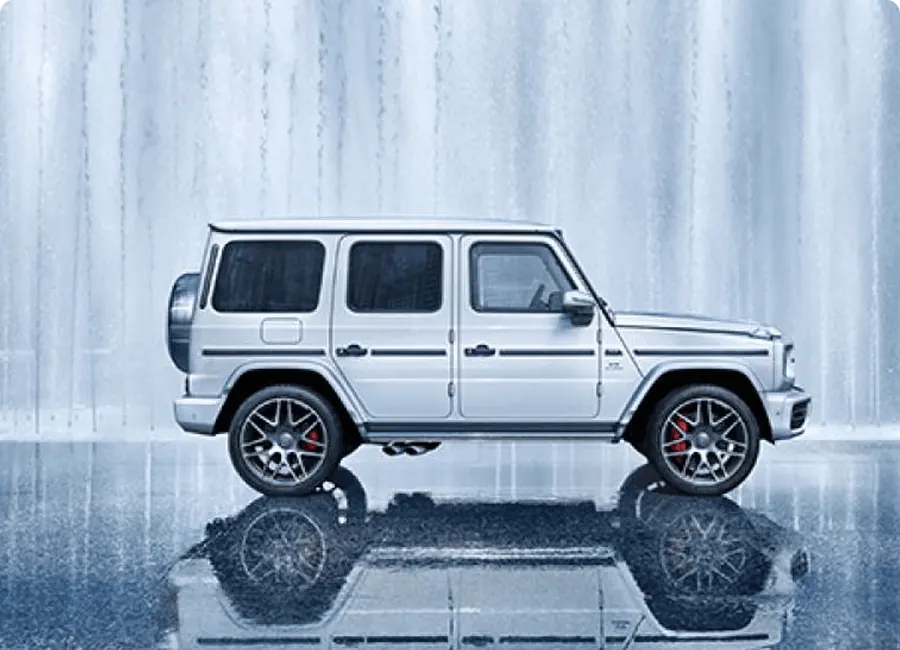 Silver Mercedes G-Class in a studio