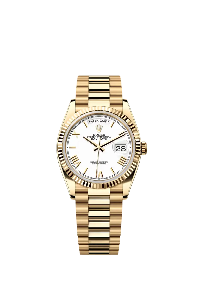 Yellow gold day-date watch with champagne dial