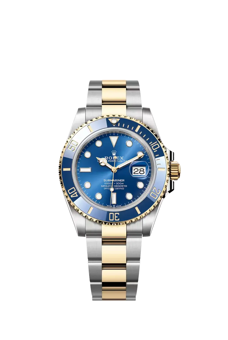 Two-tone diver's watch with blue dial