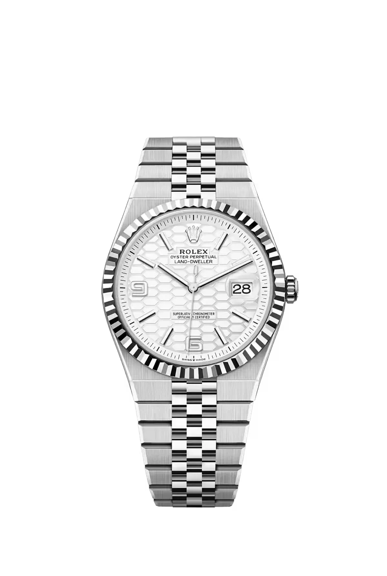 Precious metal watch with dark dial on bracelet