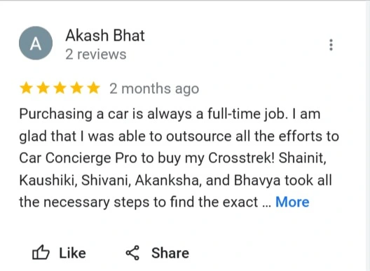 AkashBhatt Google Review Buying ClientTestimonial CarConceirgePro.webp