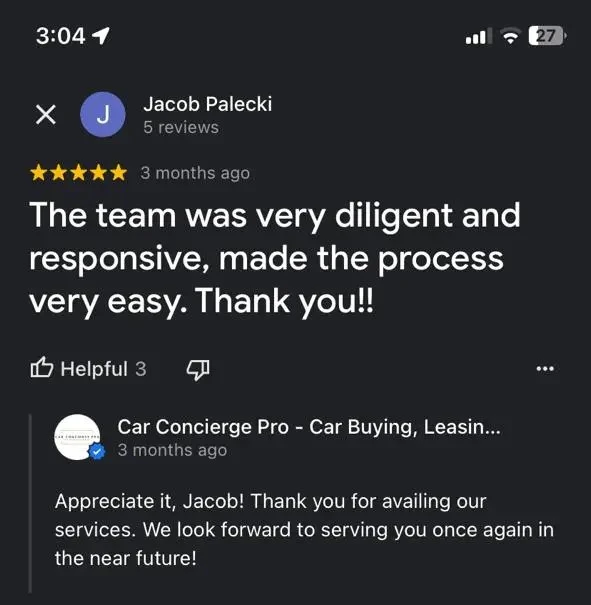 Jacob Palecki Google Review Buying Source Client Testimonial Car Concierge Pro