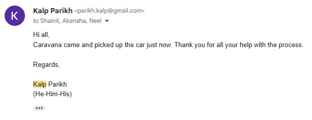 KalpParikh Email Review Buying Client Testimonial Car Concierge Pro